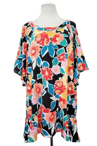 100 PSS {Vibrant Cutie} Black Floral Print Tunic EXTENDED PLUS SIZE 2X 3X 4X - Image 2