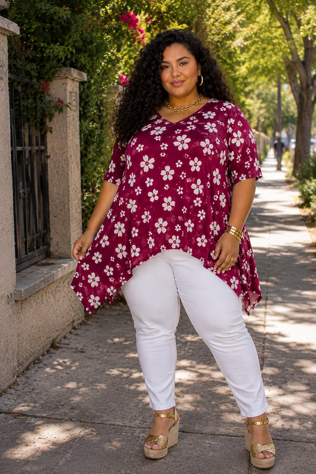 100 PSS {Woodland Petals} Wine Daisy Print Asymmetrical Top EXTENDED PLUS SIZE 4X 5X 6X