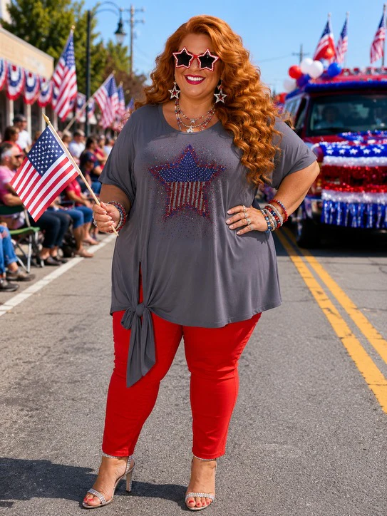 100 SD {Star Performer} Grey Sparkle Star Tie Hem Tunic EXTENDED PLUS SIZE 3X 4X 5X