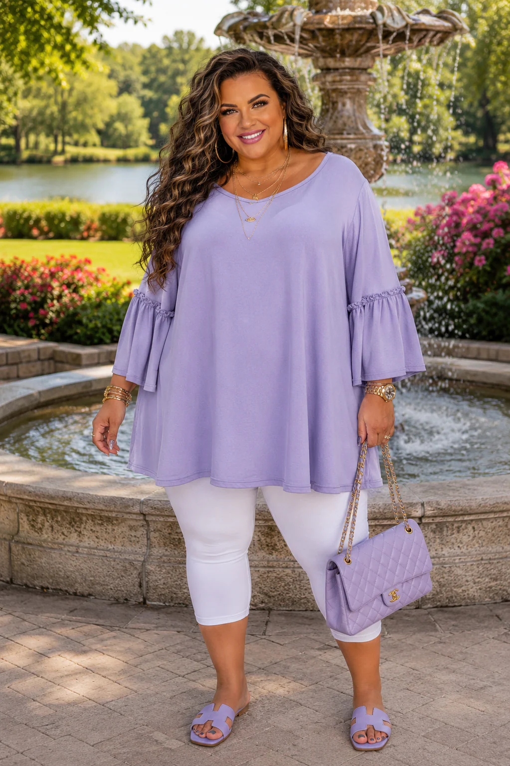 100 SQ {Soulful Feeling} Lavender Mist Flounce Sleeve Top EXTENDED PLUS SIZE 3X 4X 5X