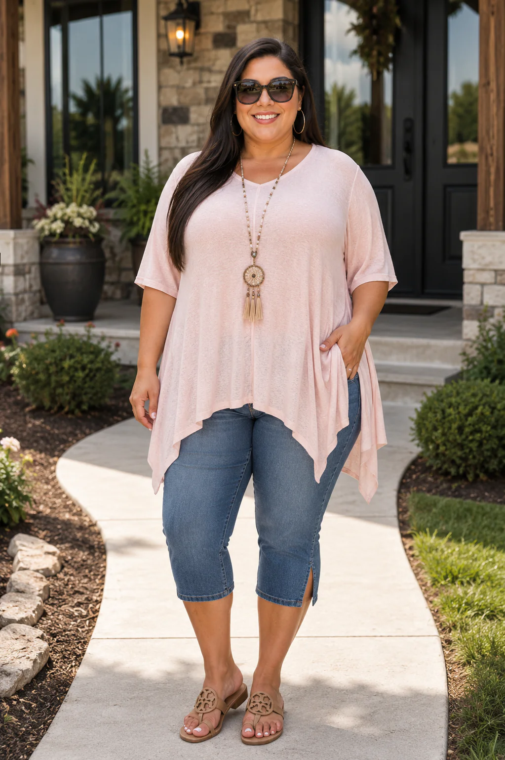 100 SSS {Blush Drift} Pink V-Neck Asymmetrical Tunic EXTENDED PLUS SIZE 4X 5X 6X