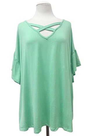 100 SSS {Feeling Refreshed} Mint Green Cross Neck Top PLUS SIZE 1X 2X 3X - Image 2