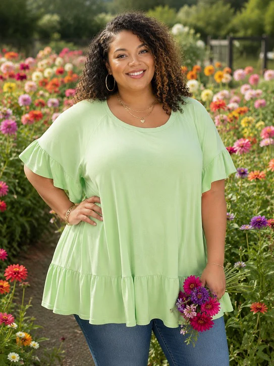 100 SSS {Gorgeous In Green} Green Solid Frill Hem Top EXTENDED PLUS SIZE 4X 5X 6X - Image 2