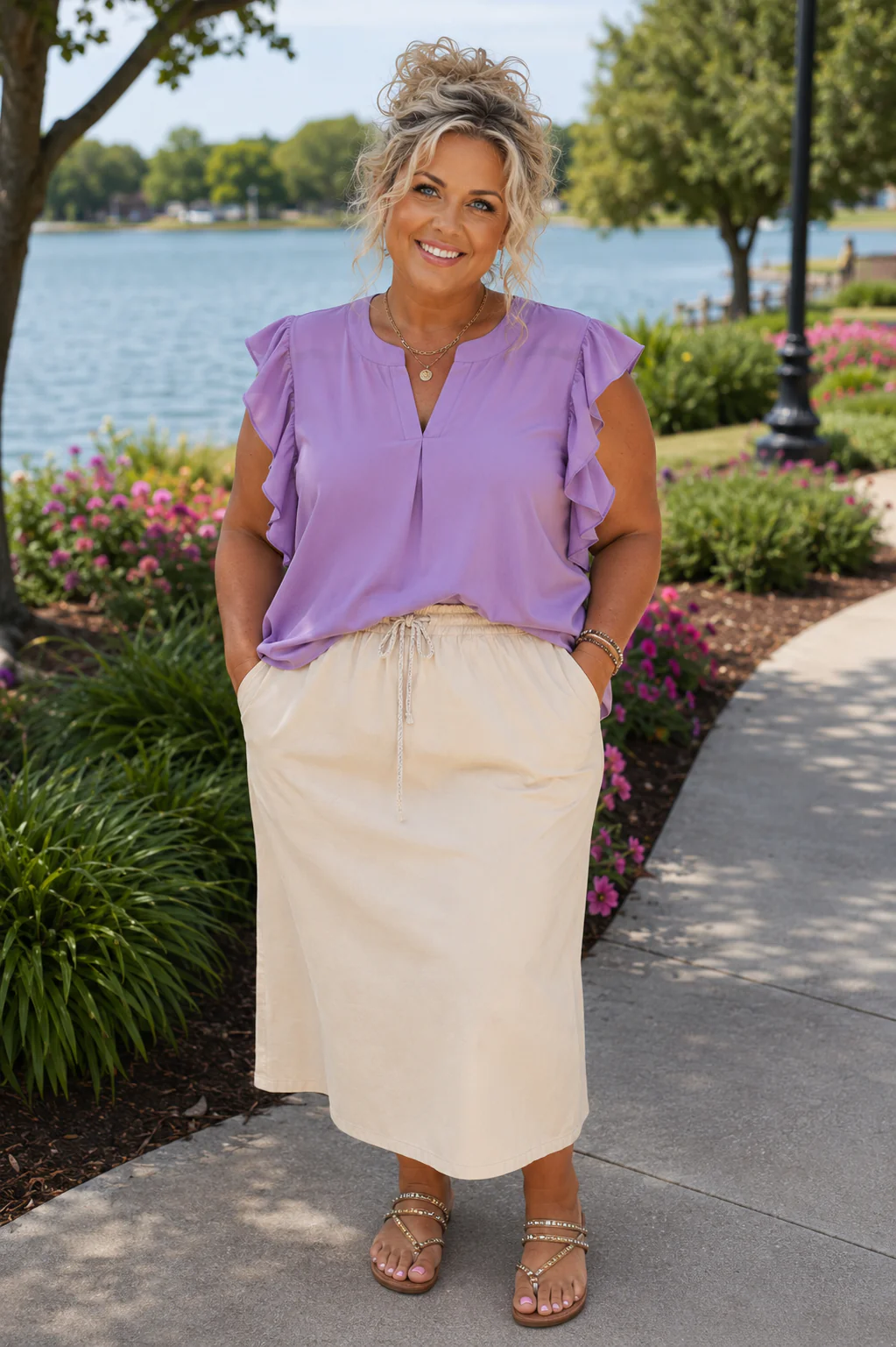 100 SSS {Purple Whisper} Lilac V-Neck Ruffle Sleeve Top PLUS SIZE 2X
