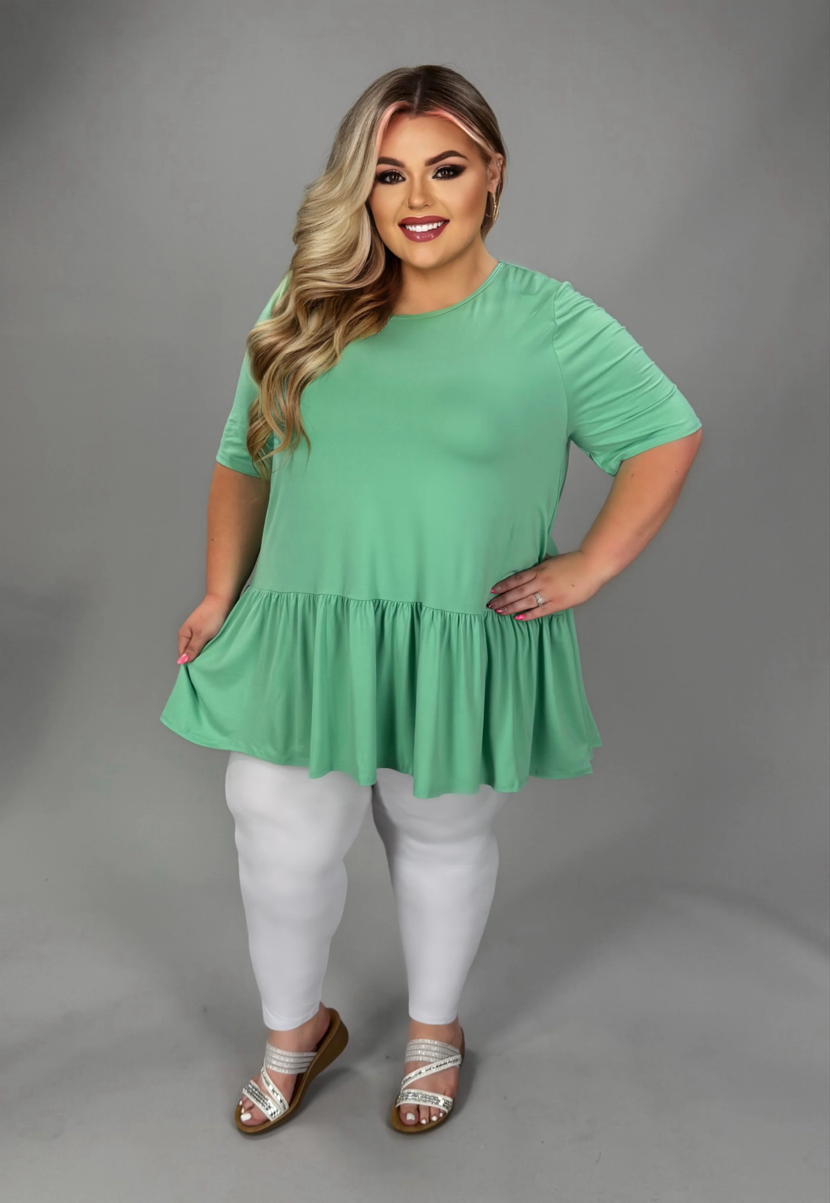 100 SSS {Someday Soon} Mint Round Neck Babydoll Top EXTENDED PLUS SIZE 3X 4X 5X - Image 3