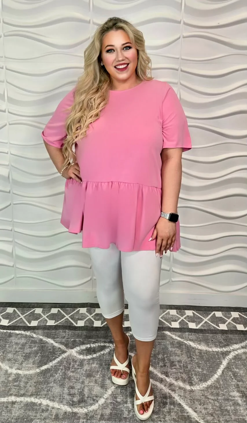100 SSS {Taffytastic} Pink Solid Frill Hem Top EXTENDED PLUS SIZE 3X 4X 5X - Image 2