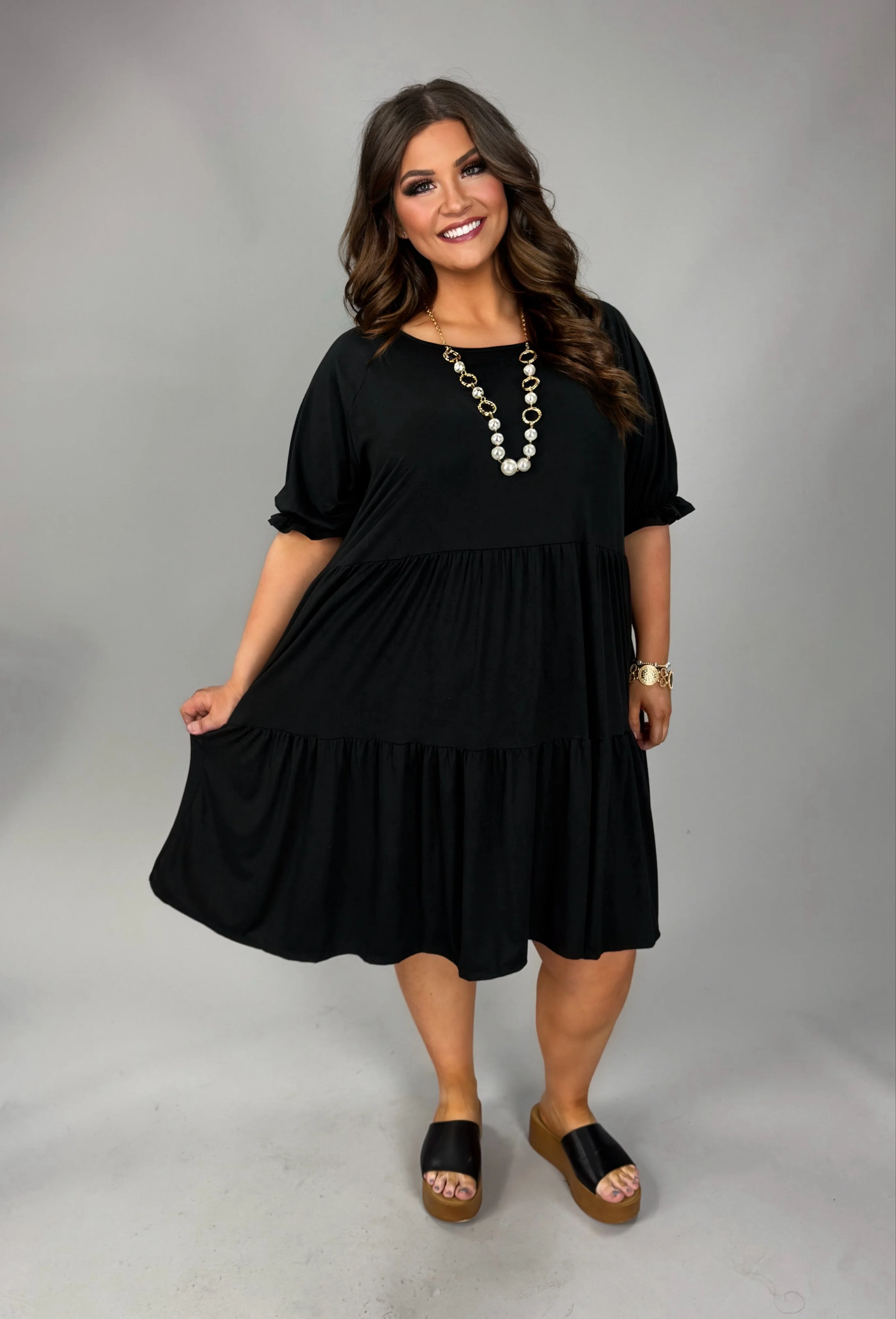 100 SSS {Who I Am} Black Tiered Short Sleeve Dress EXTENDED PLUS SIZE 3X 4X 5X - Image 2