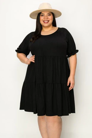 100 SSS {Who I Am} Black Tiered Short Sleeve Dress EXTENDED PLUS SIZE 3X 4X 5X - Image 3