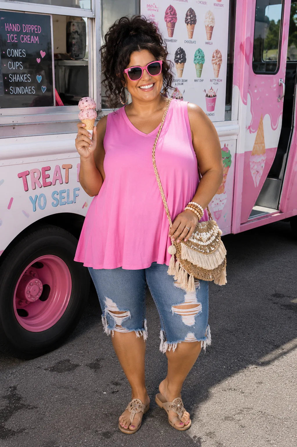 100 SV {A Little Pink Sassy} Pink Sleeveless V-Neck Top EXTENDED PLUS SIZE 2X 3X 4X TRUE TO SIZE!!