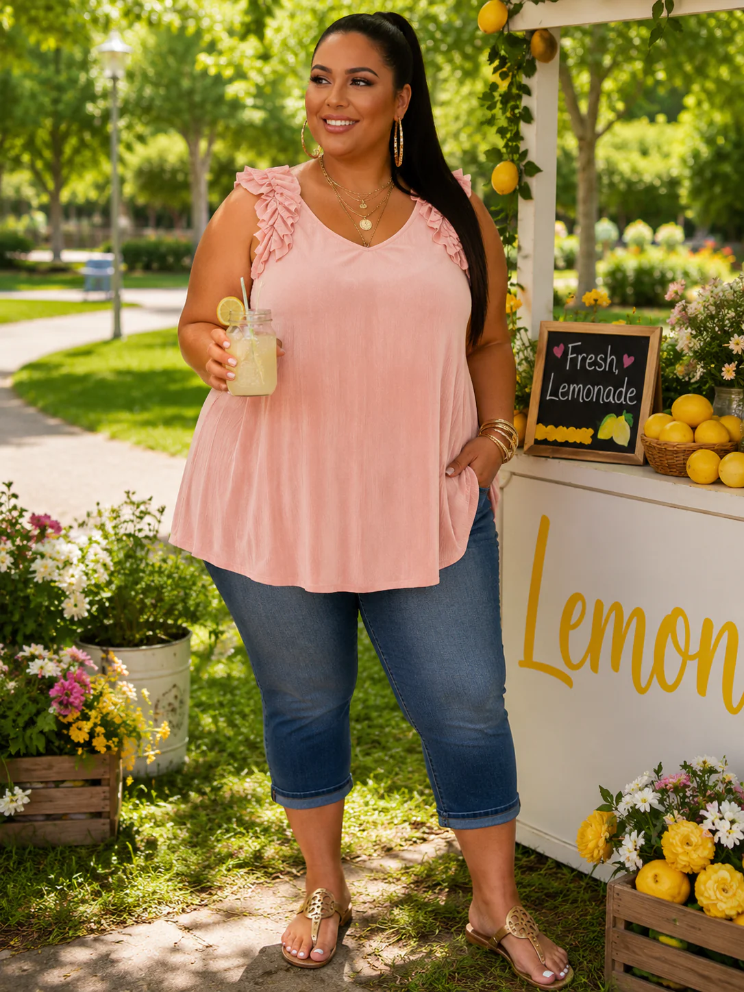 100 SV {Shimmering Peach} Peach Shimmer Sleeveless Top EXTENDED PLUS SIZE 3X 4X 5X