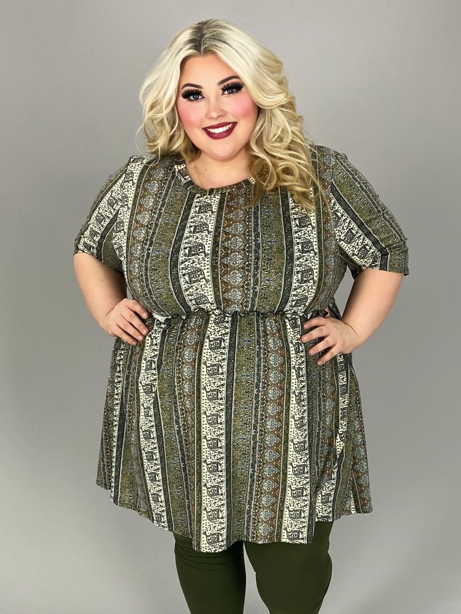 11 PSS {Change Of Pace} Olive/Brown Printed Stripe Top EXTENDED PLUS SIZE 4X 5X 6X - Image 3