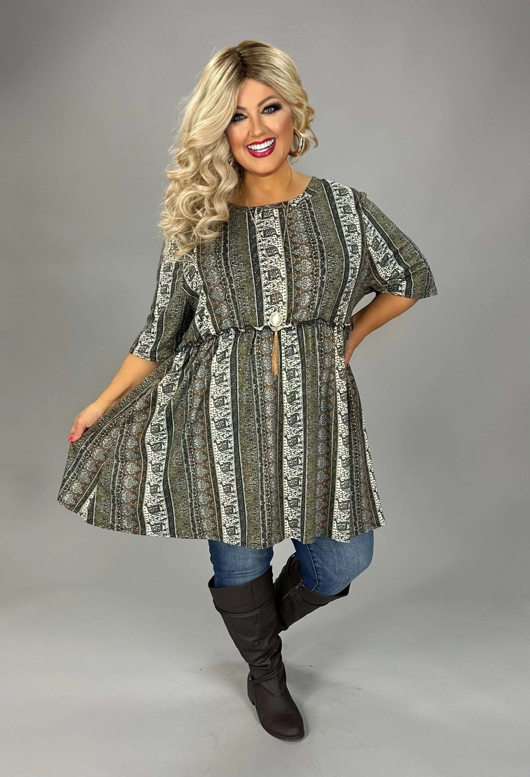 11 PSS {Change Of Pace} Olive/Brown Printed Stripe Top EXTENDED PLUS SIZE 4X 5X 6X - Image 4