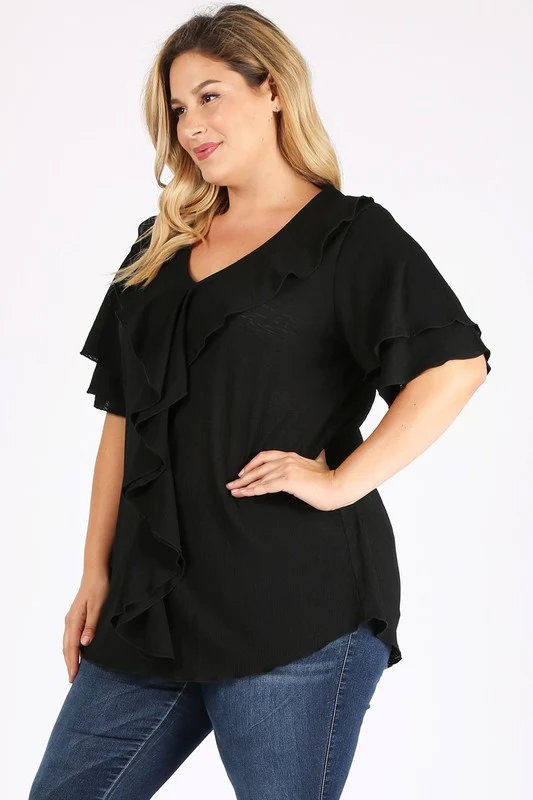 11 SSS {Dark Nights} Black Top W/ Ruffle Detail PLUS SIZE 1X 2X 3X - Image 3