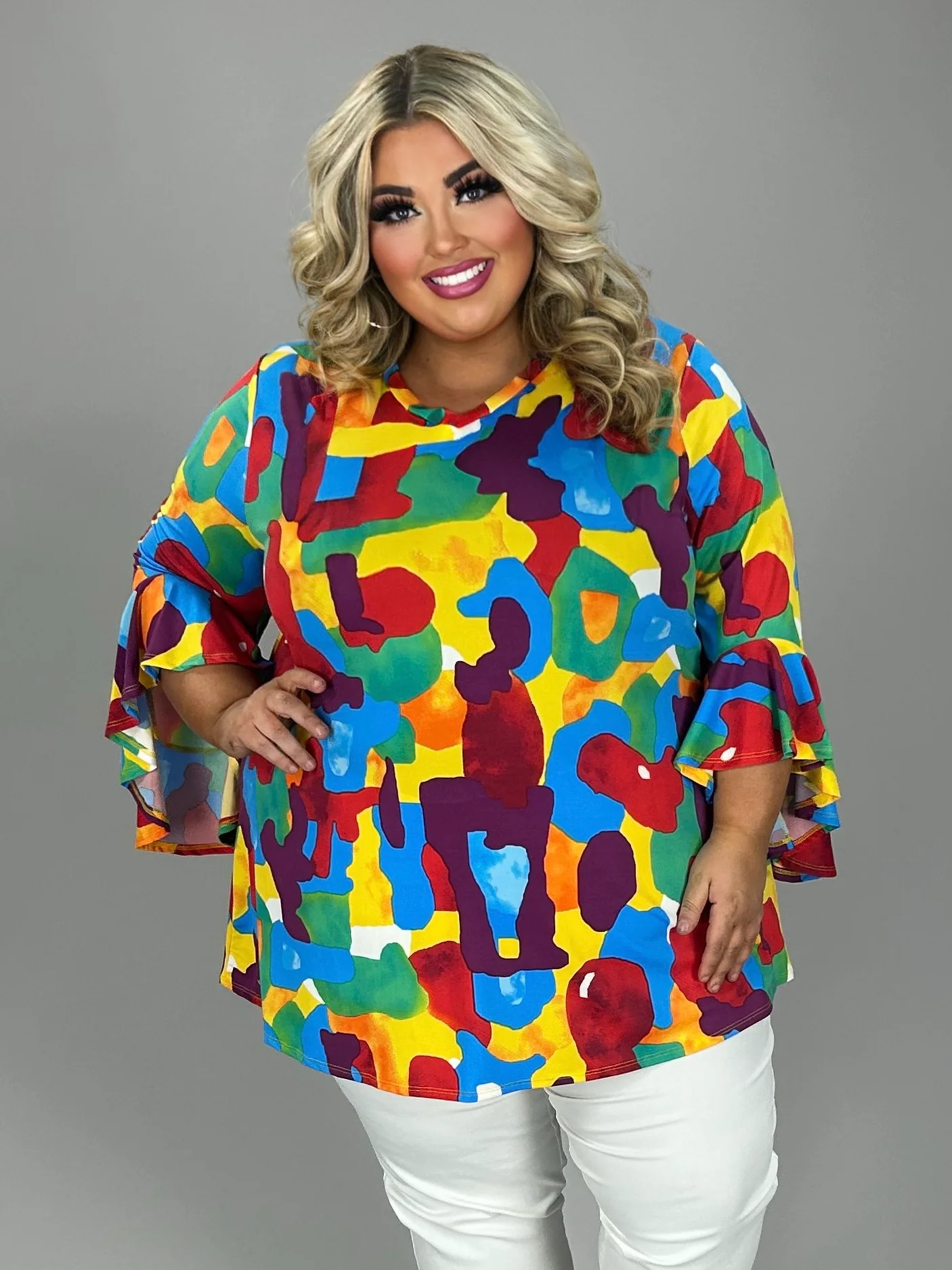 13 PQ {Mosaic  Beauty} Red/Multi-Color Mosiac Print Top EXTENDED PLUS SIZE 4X 5X 6X - Image 3