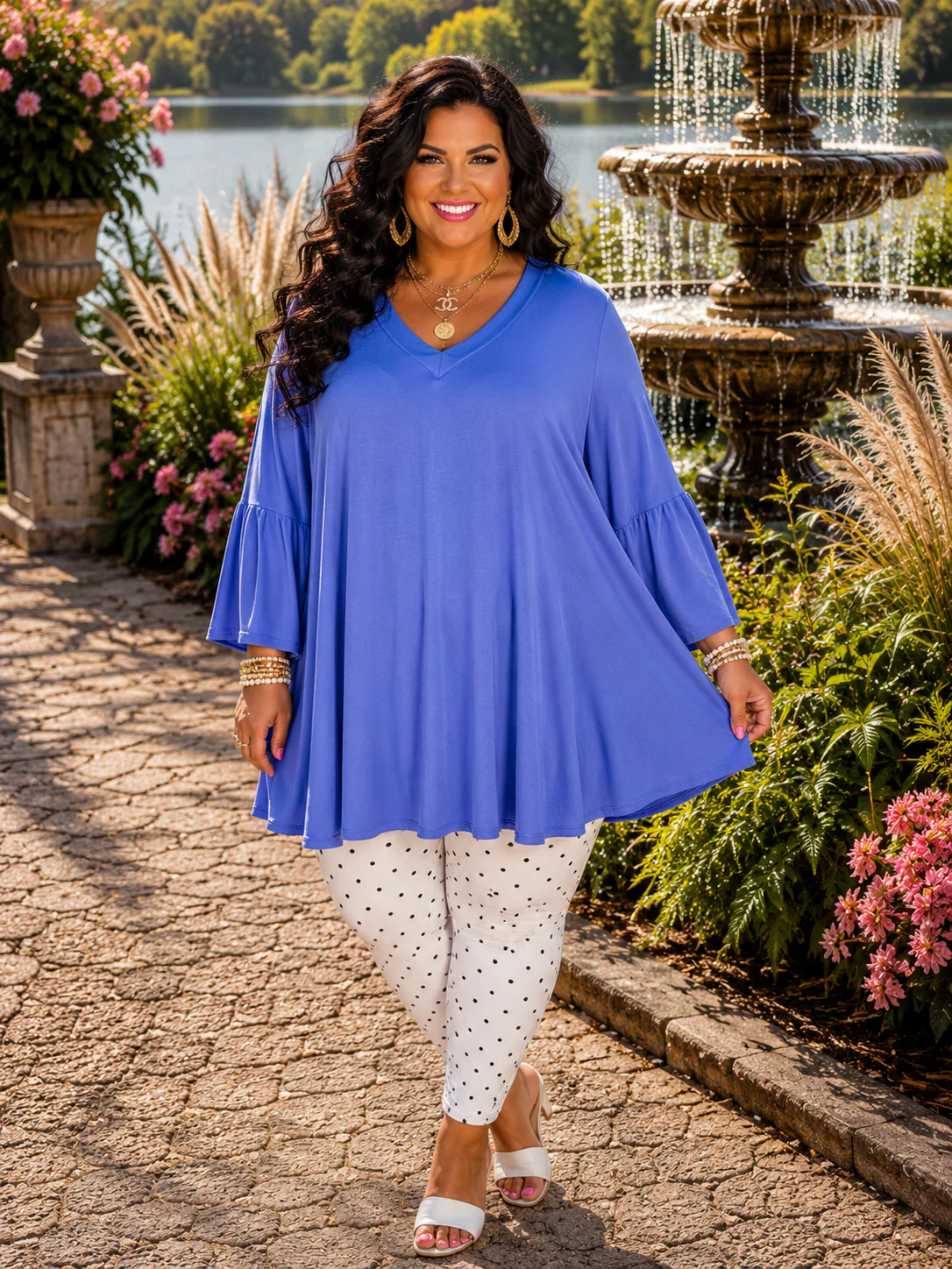 100 SQ {Only You Know} Lavender Blue V-Neck Flounce Sleeve Top EXTENDED PLUS SIZE 3X 4X 5X
