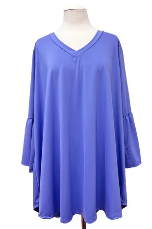 100 SQ {Only You Know} Lavender Blue V-Neck Flounce Sleeve Top EXTENDED PLUS SIZE 3X 4X 5X - Image 2