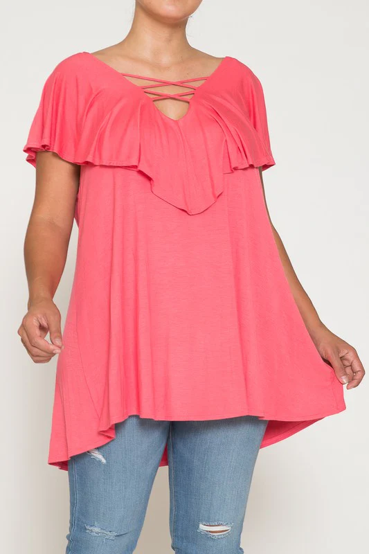 20 SSS {Hold Back Time} Coral Double Cross Neck Top CURVY BRAND PLUS SIZE 1X 2X 3X 4X 5X 6X - Image 3