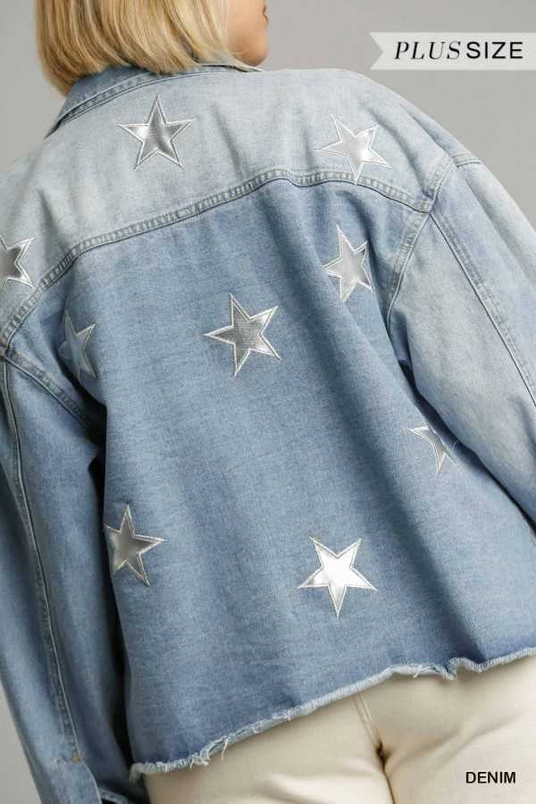 21 OT-D {Seeing Stars} UMGEE Denim Jacket W/Stars PLUS SIZE XL 1X 2X - Image 3