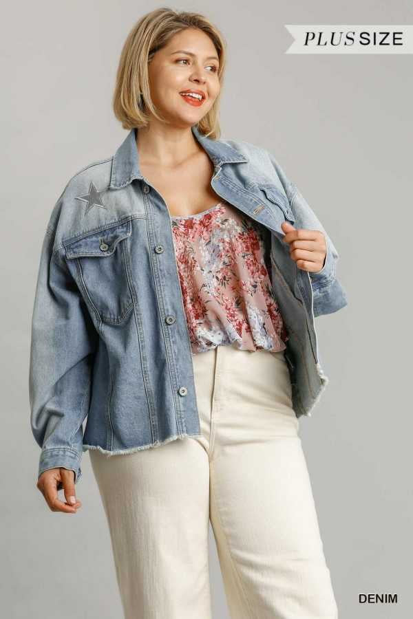 21 OT-D {Seeing Stars} UMGEE Denim Jacket W/Stars PLUS SIZE XL 1X 2X - Image 5