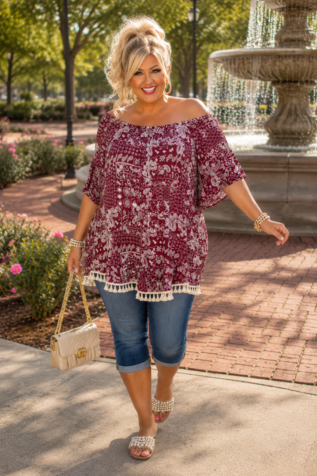 22 OS {Wish You Well} Burgundy  Off Shoulder Paisley Top CURVY BRAND!!!  PLUS SIZE 1X 2X 3X