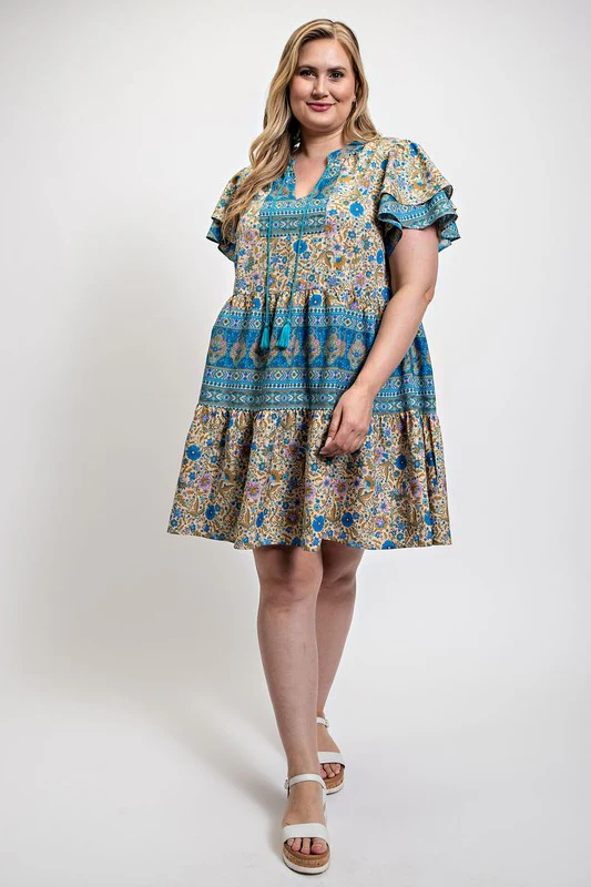 24 PSS {Stay In The Sun} Blue Floral Tiered Dress PLUS SIZE XL 1X 2X - Image 3