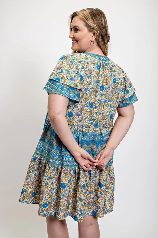 24 PSS {Stay In The Sun} Blue Floral Tiered Dress PLUS SIZE XL 1X 2X - Image 4