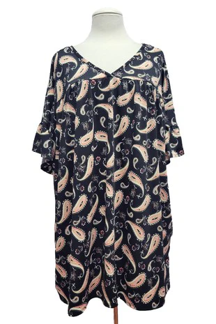 24 PSS {Worth A Try} Black/Pink Paisley V-Neck Tunic EXTENDED PLUS SIZE 4X 5X 6X - Image 4