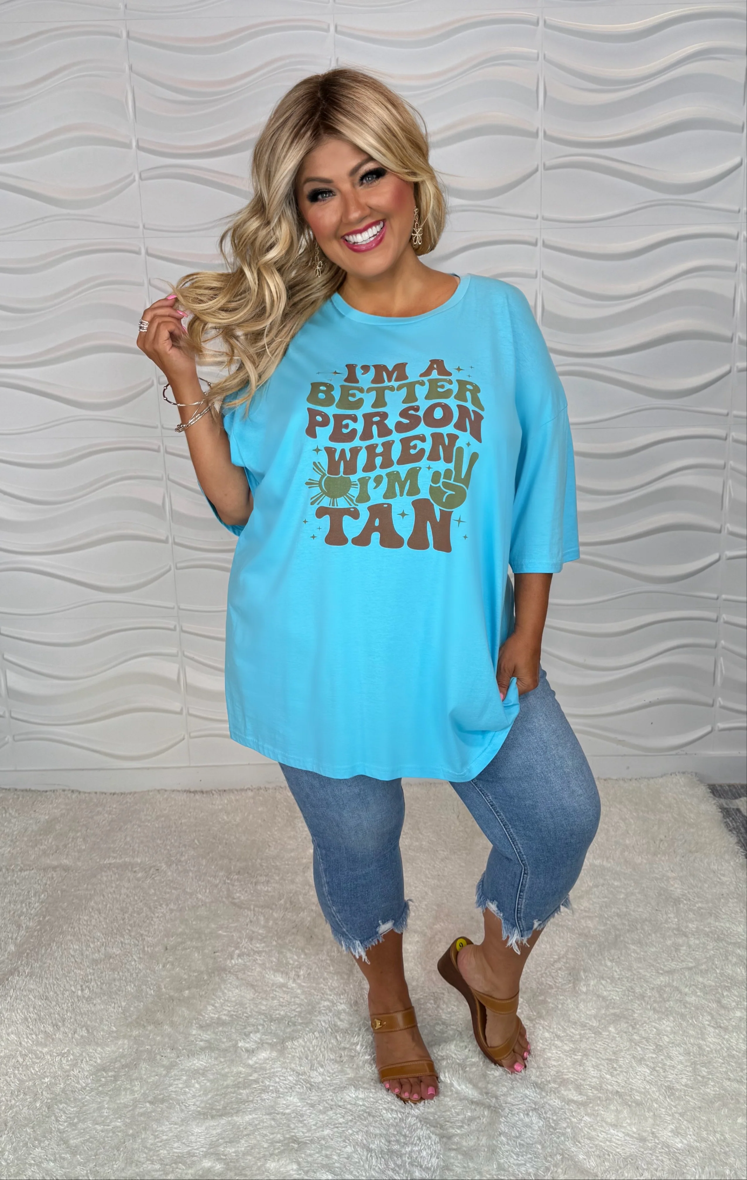 SALE!! 25 GT {Better Person When I'm Tan} BLUE Graphic Tee PLUS SIZE 3X - Image 3