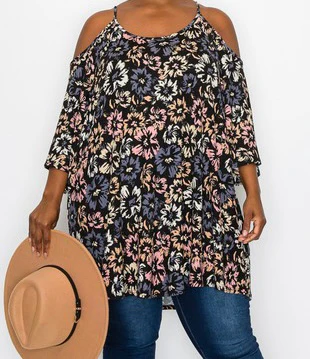 25 OS {You Belong To Me} Black Floral Cold Shoulder Tunic CURVY BRAND!!!  EXTENDED PLUS SIZE 4X 5X 6X - Image 3