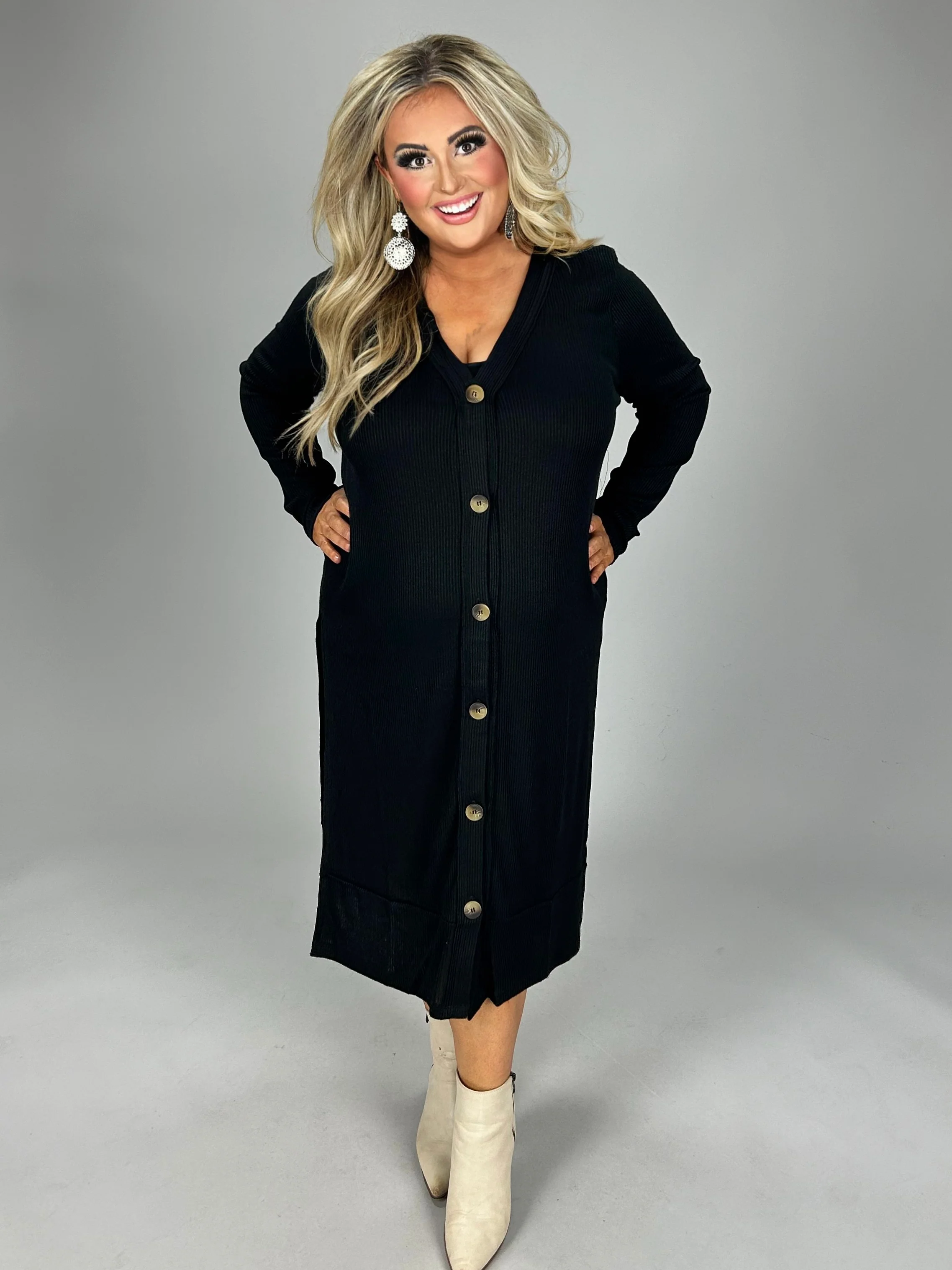 25 OT-T {Close To You} Black Ribbed Button Up Duster PLUS SIZE 1X 2X 3X - Image 3