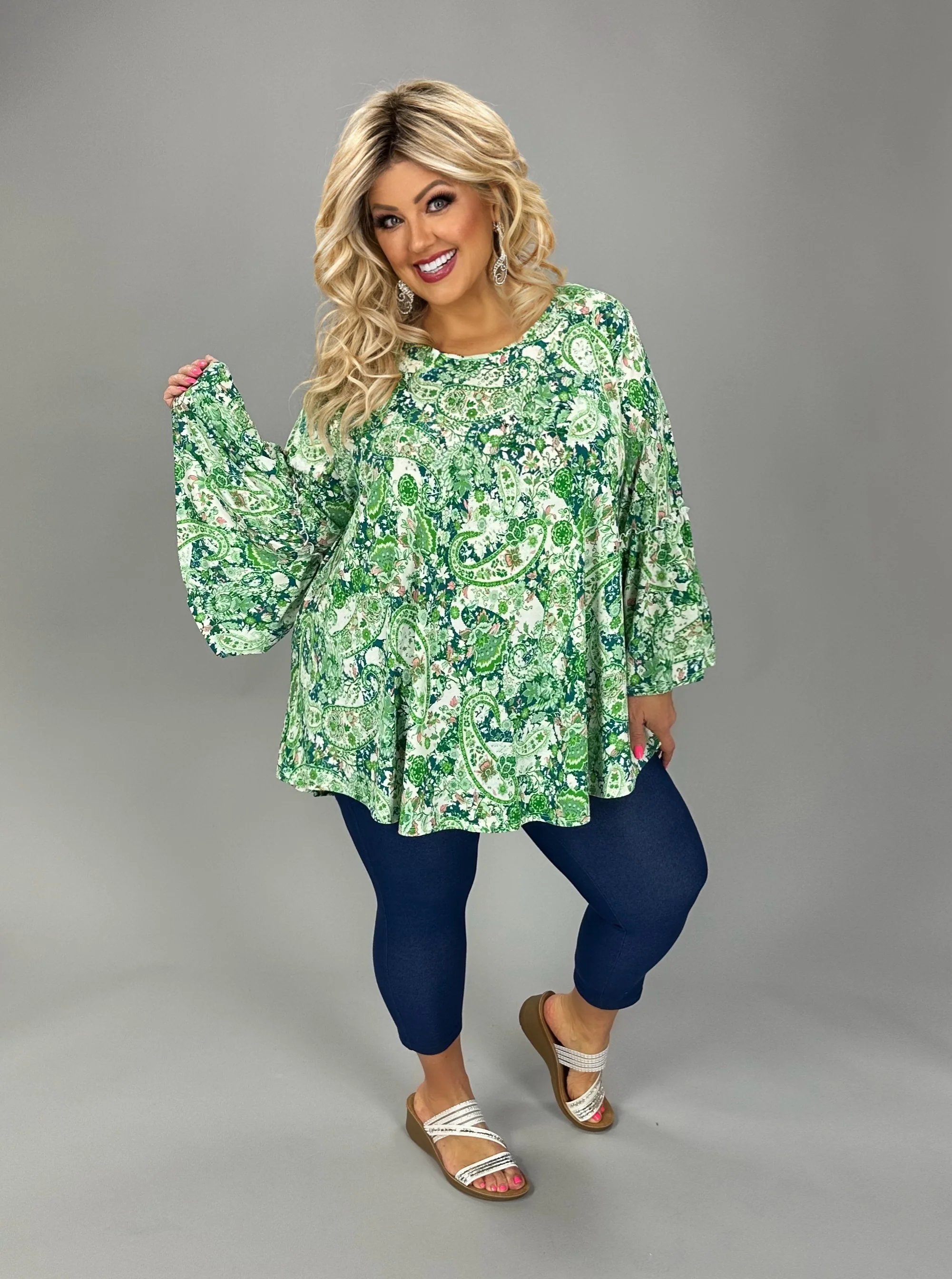 25 PQ {What Can I Say} Green Paisley Bell Sleeve Top EXTENDED PLUS SIZE 3X 4X 5X - Image 4