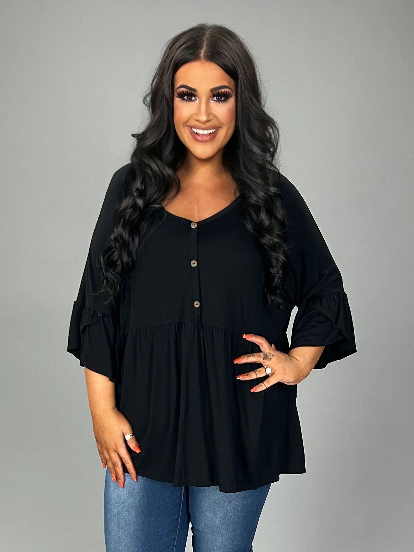 25 SSS {Easy Does It} Black Babydoll Ruffle Sleeve Top PLUS SIZE 1X 2X 3X - Image 3