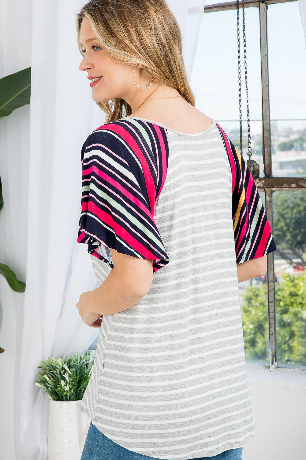 26 CP {Where Stripes Converge} Navy/Grey Stripe Print Top PLUS SIZE 1X 2X 3X - Image 3