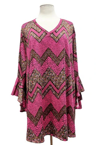 26 PQ {Always Here} Fuchsia/Brown Floral Zig Zag Print Top EXTENDED PLUS SIZE 4X 5X 6X - Image 3