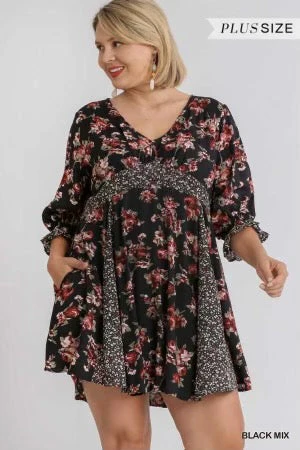 27 CP-C {Lovely Days} "UMGEE" Black Mix Floral Dress PLUS SIZE XL 1X 2X - Image 3