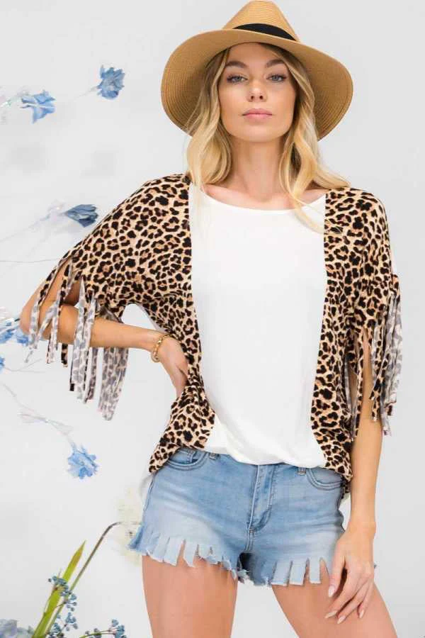 27 CP-J {Landing On Cue} Ivory/Leopard Fringe Top PLUS SIZE XL 2X 3X - Image 5