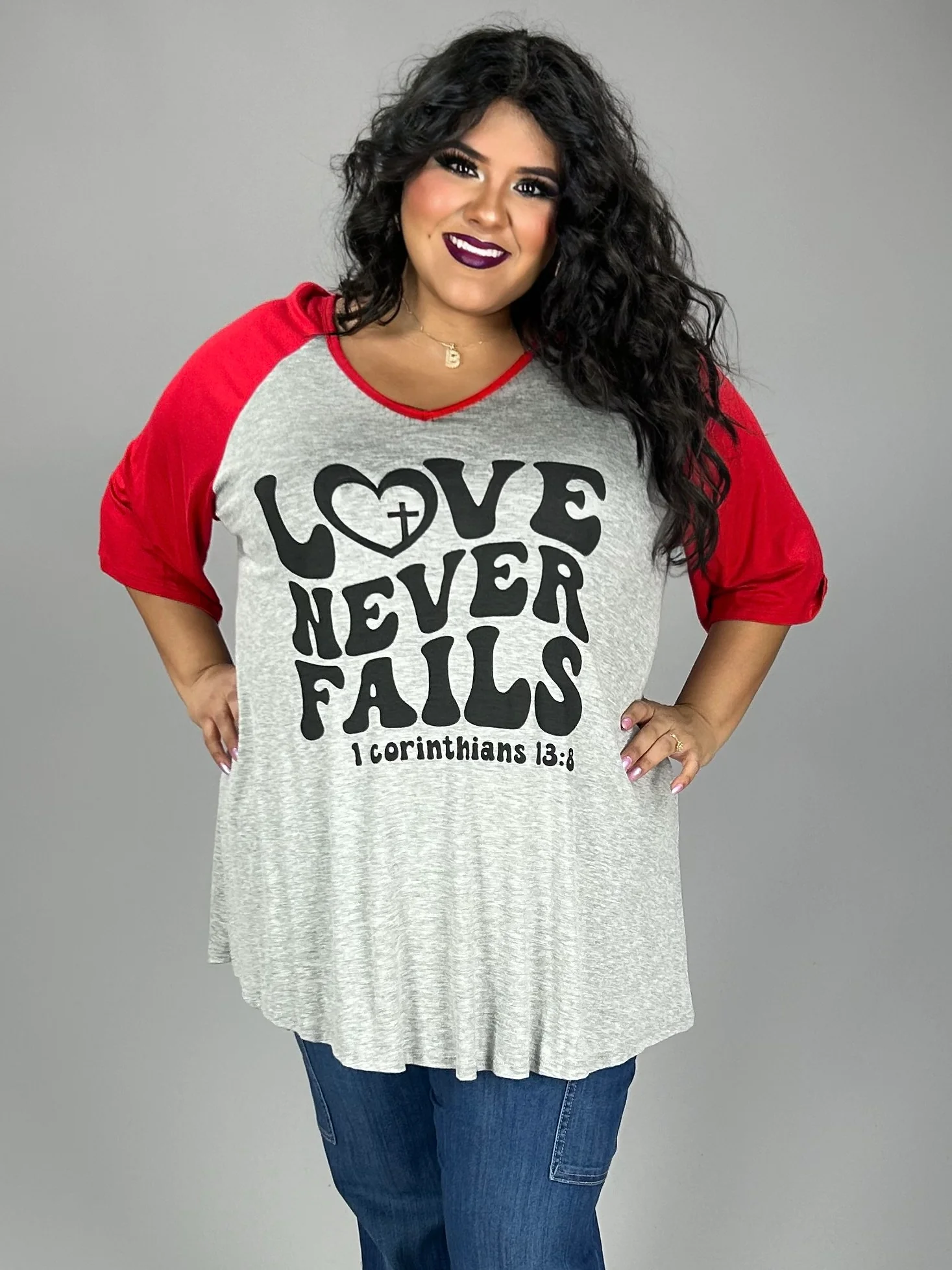 27 GT {Love Never Fails} Grey/Red Graphic Tee CURVY BRAND!!! EXTENDED PLUS SIZE XL 2X 3X 4X 5X 6X - Image 5