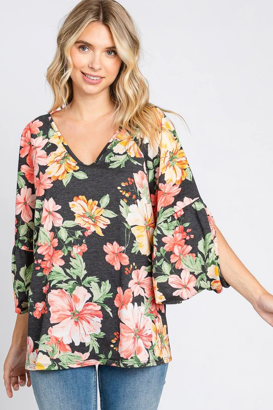 27 PQ {Chic Alternative} Black Floral Batwing Loose Fit Top PLUS SIZE 1X 2X 3X - Image 2