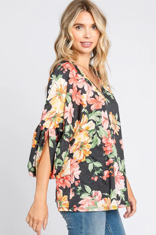 27 PQ {Chic Alternative} Black Floral Batwing Loose Fit Top PLUS SIZE 1X 2X 3X - Image 3