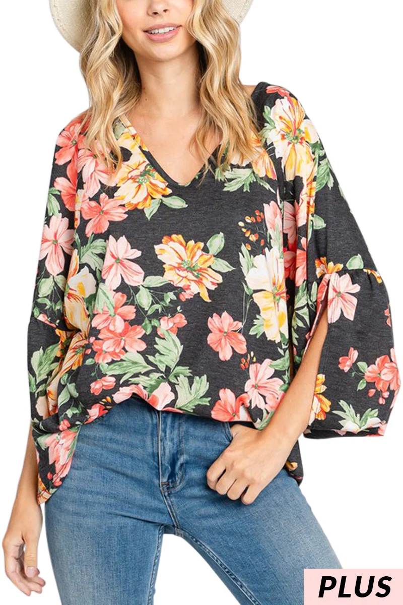 27 PQ {Chic Alternative} Black Floral Batwing Loose Fit Top PLUS SIZE 1X 2X 3X - Image 4