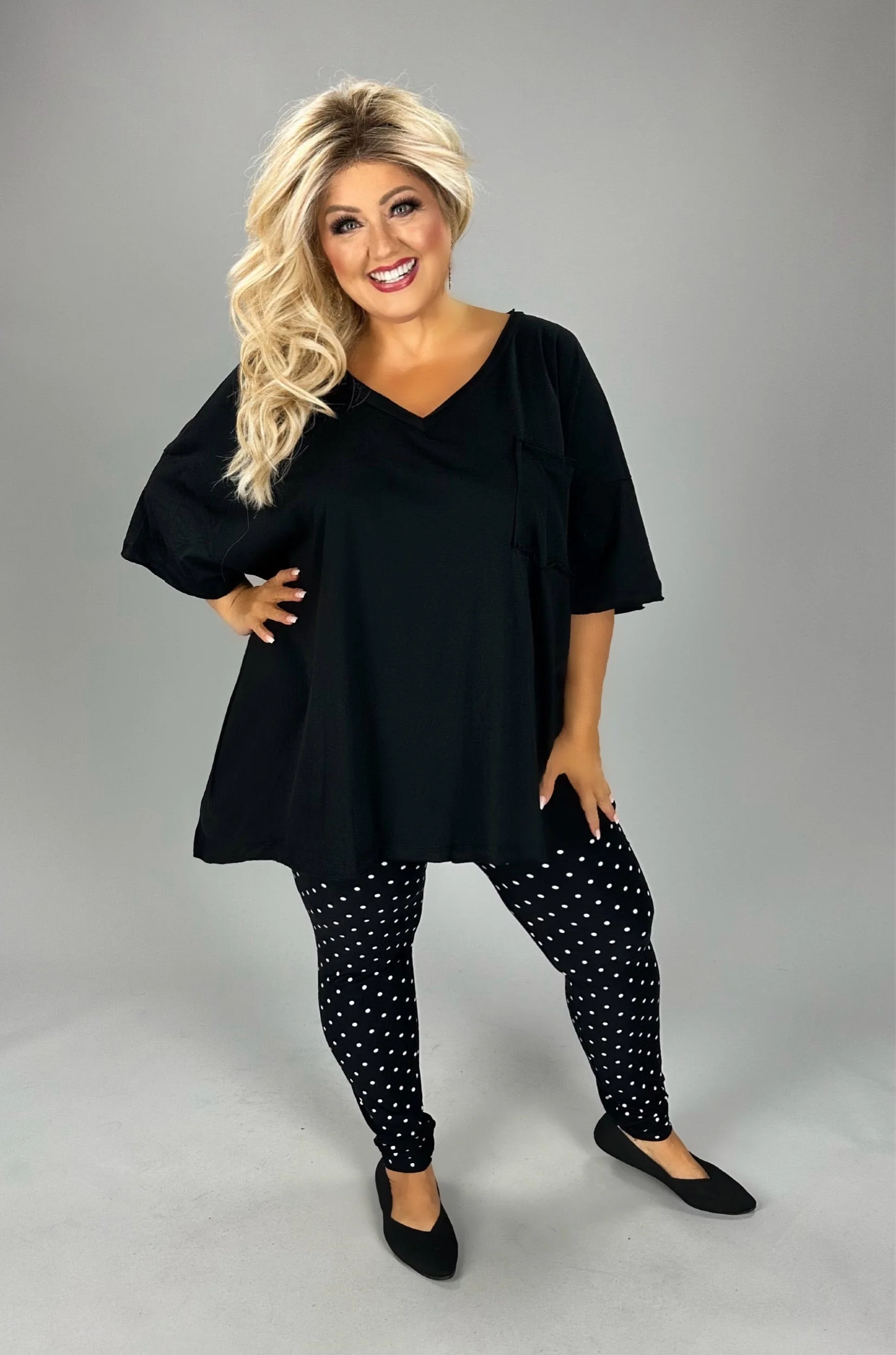 27 SSS {Happy As Can Be} Black V-Neck Top w/Pocket PLUS SIZE 1X 2X 3X - Image 5