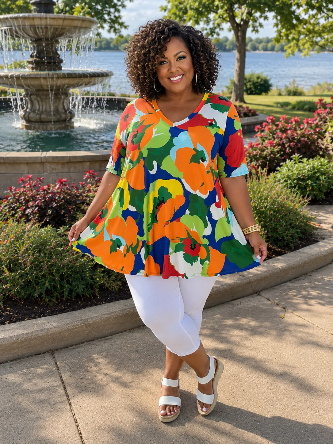 28 PSS {Everything Changes} Green Large Floral V-Neck Top EXTENDED PLUS SIZE 3X 4X 5X