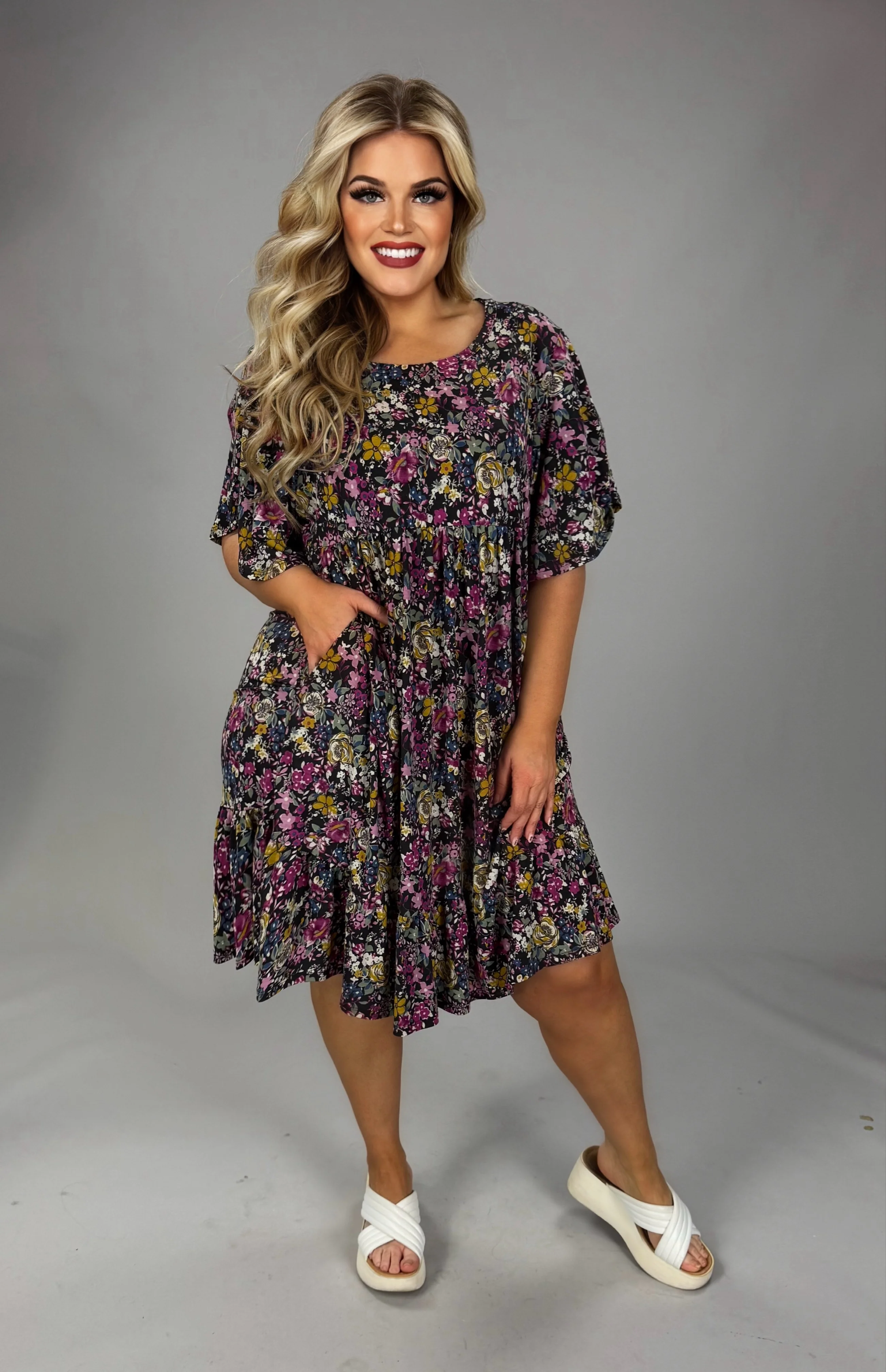 28 PSS-M {Flower Up} Multi-Color  Babydoll Dress PLUS SIZE XL 2X 3X - Image 3