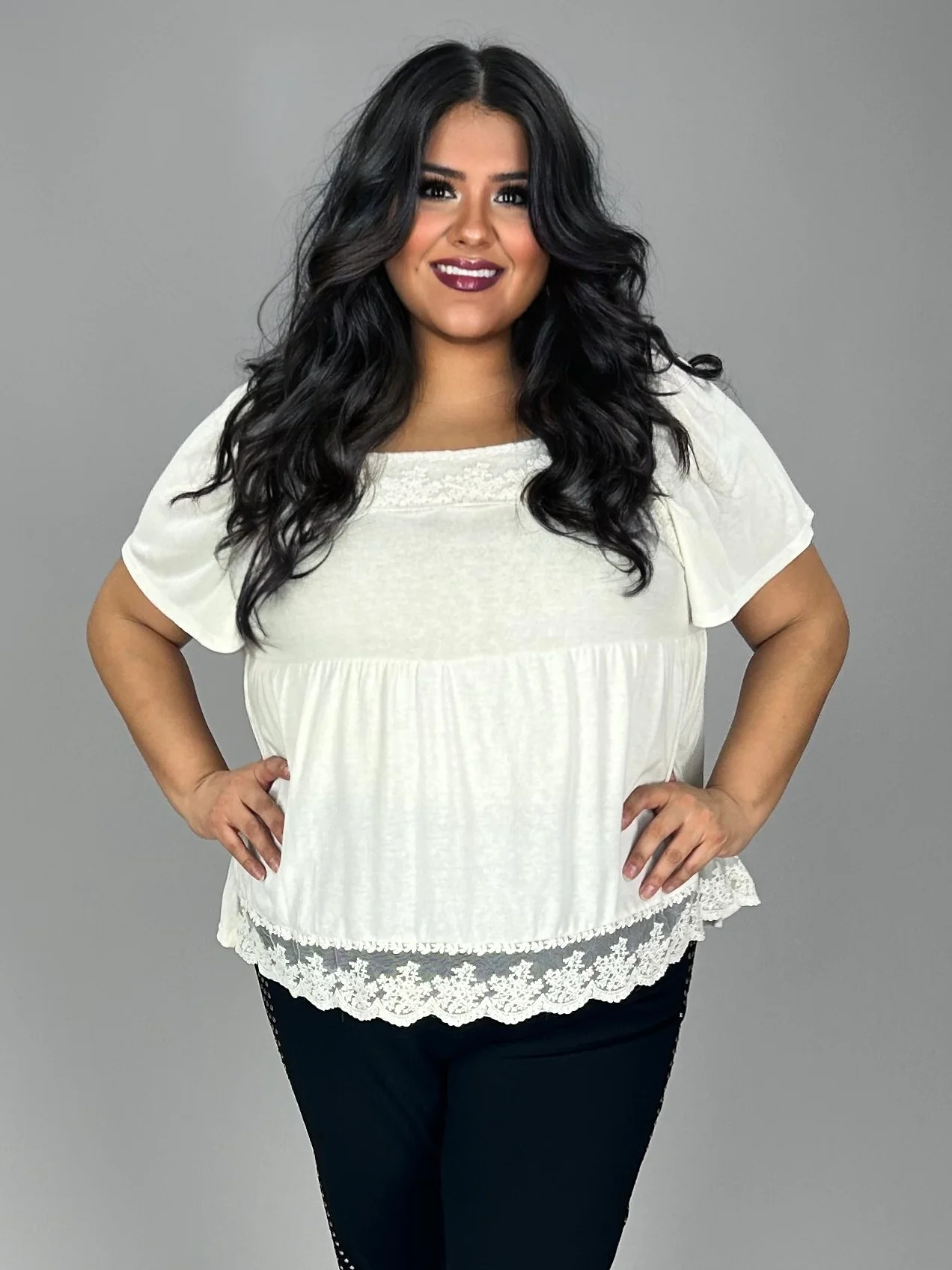 28 SSS {Sweet Perfection} Off White Babydoll  Top w/Lace PLUS SIZE 1X 2X 3X - Image 2