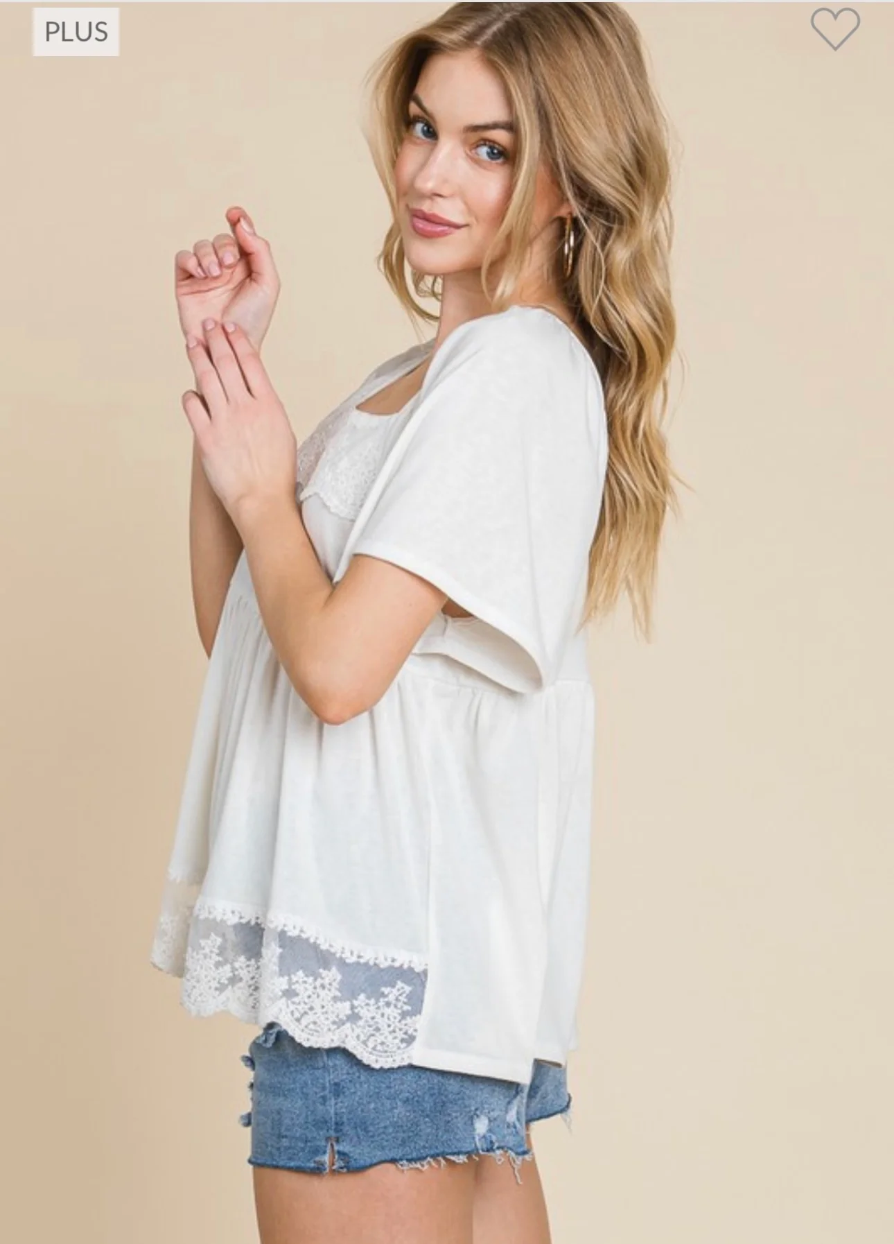 28 SSS {Sweet Perfection} Off White Babydoll  Top w/Lace PLUS SIZE 1X 2X 3X - Image 4