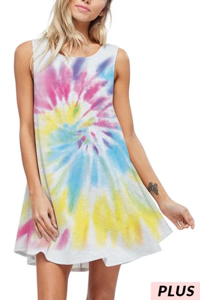 28 SV-Q {Dress For Fun} Grey Tie Dye Sleeveless Dress PLUS SIZE XL 2X 3X - Image 3
