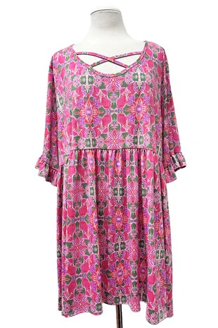 100 PSS {A True Beauty} Fuchsia Green Print Cross Neck Top EXTENDED PLUS SIZE 3X 4X 5X - Image 2
