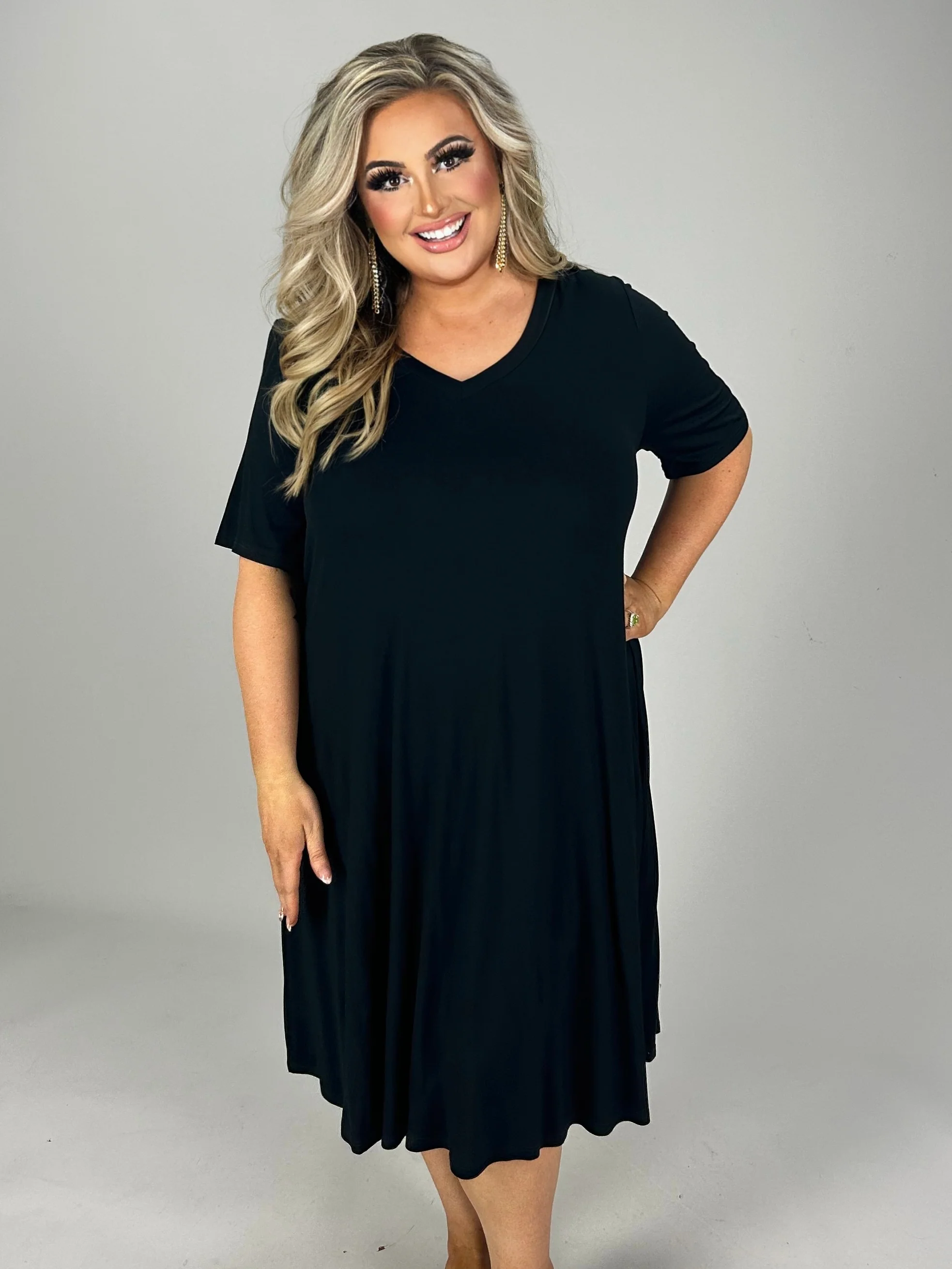 29 SSS-A {Standing True} Black  V-Neck  Dress W/Pockets PLUS SIZE 1X 2X 3X 4X 5X 6X - Image 2
