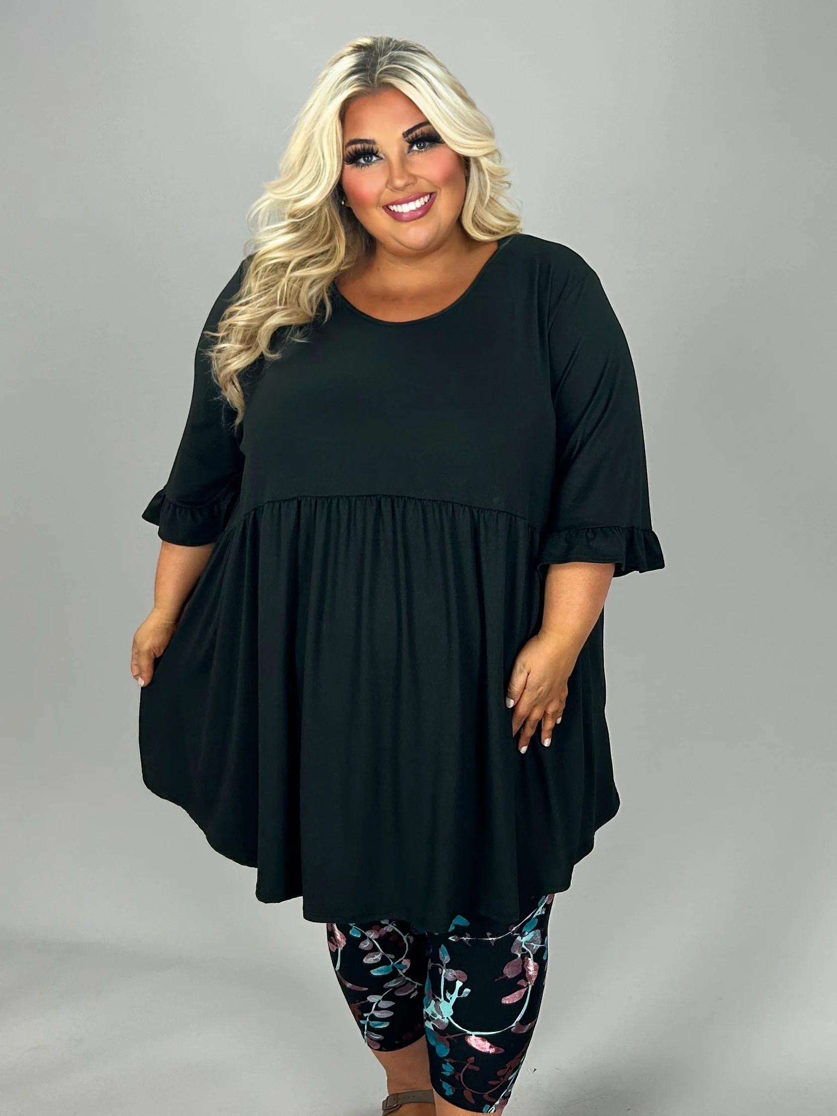 29 SSS-D {Curvy Is My Fav} Black Babydoll Ruffle Sleeve Tunic  PLUS SIZE XL 2X 3X  (May Size Down 1 Size) - Image 3