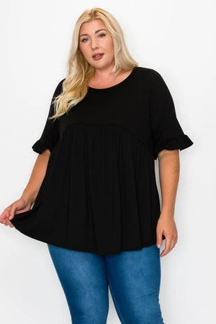 29 SSS-D {Curvy Is My Fav} Black Babydoll Ruffle Sleeve Tunic  PLUS SIZE XL 2X 3X  (May Size Down 1 Size) - Image 5